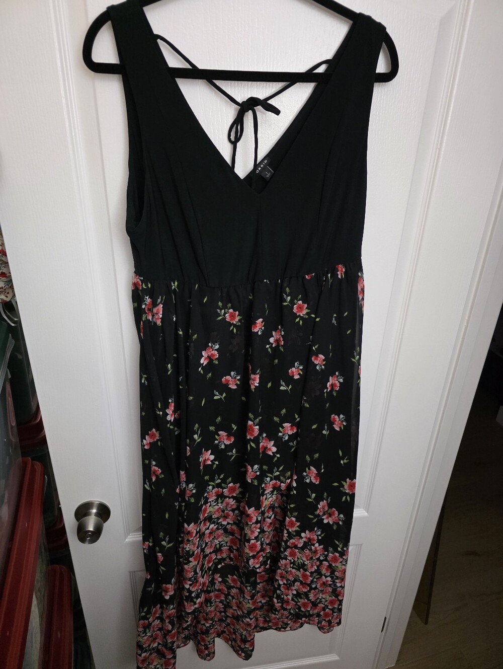 EUC torrid Hi-low Black Maxi Dress with Pink Floral Border